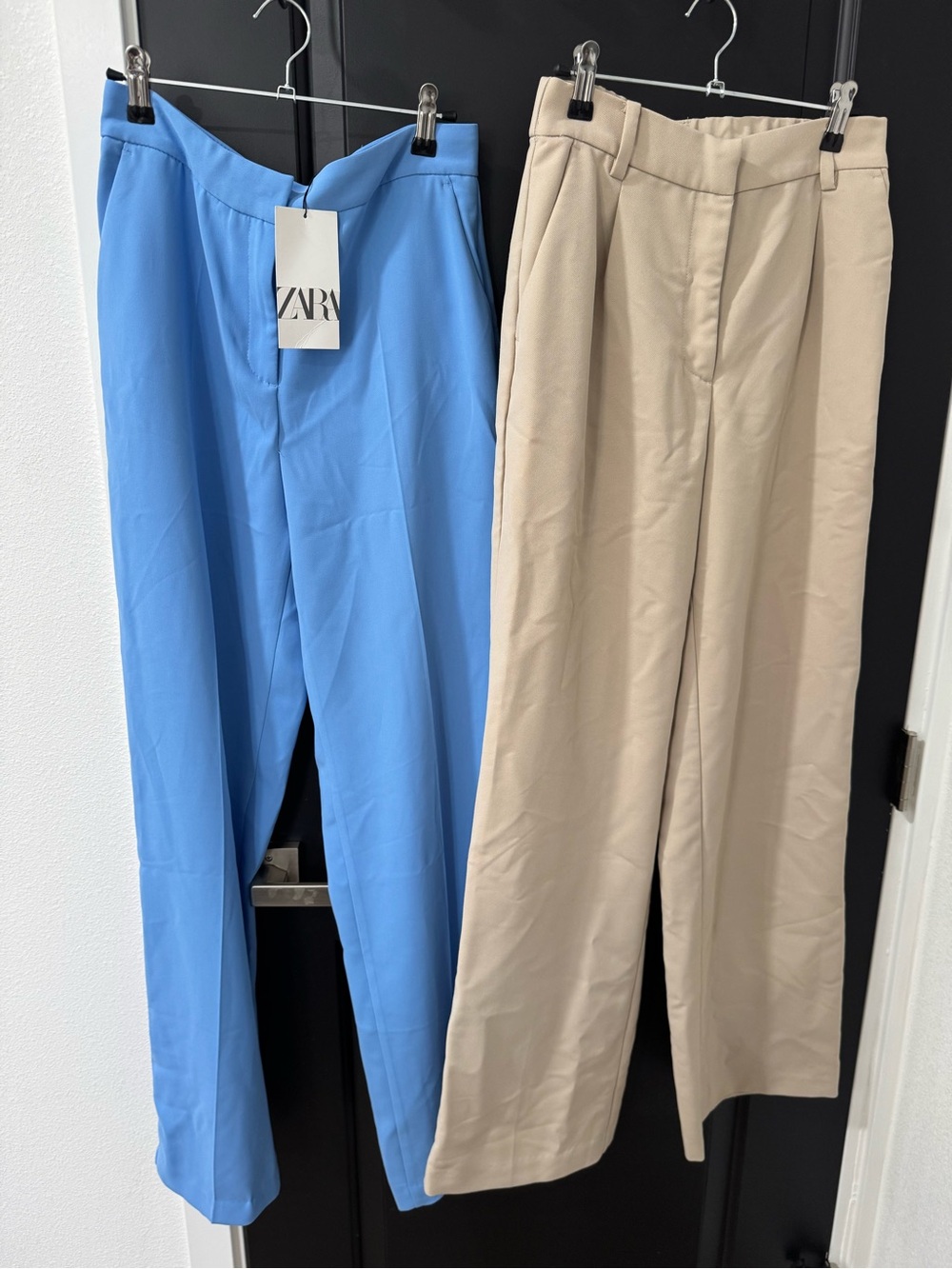 Zara Wide-Leg Pants in Light Blue & Beige